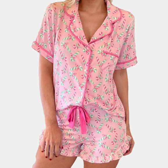 Glitz & Glam Other - Glitz & Glam Pink Candy Cane Print Sleep Shorts Set Size XL